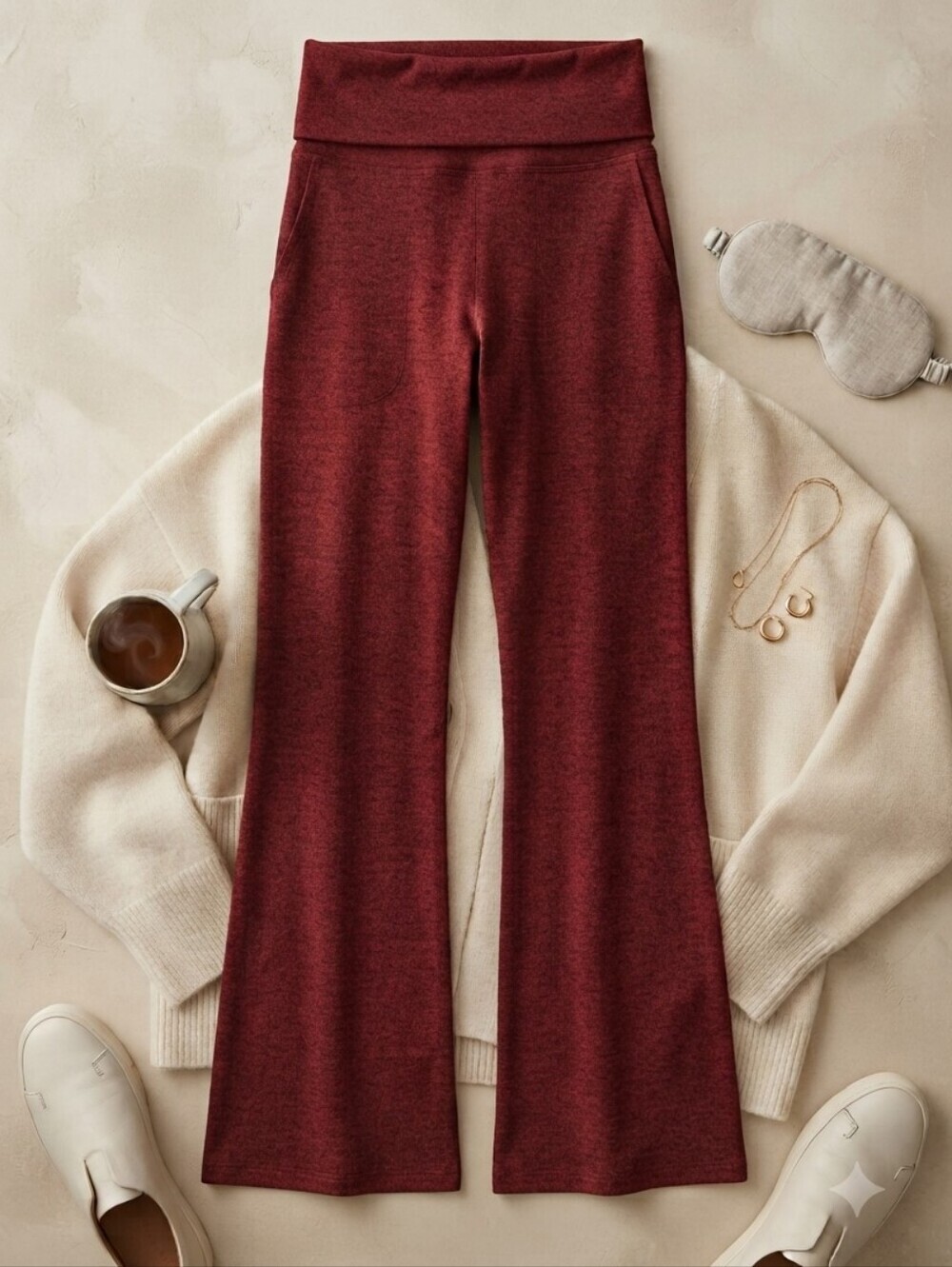 HALARA Red Foldover Flare Leggings